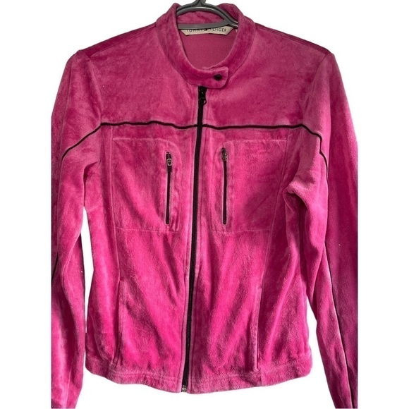Tommy Hilfiger Retro Velvet Velour Full Zip Track Jacket Bright Pink size M - Picture 3 of 5